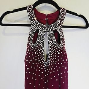 NW Nightway Womens Maxi Gown Red Embellished Halter Cutout Keyhole Zip Prom 4